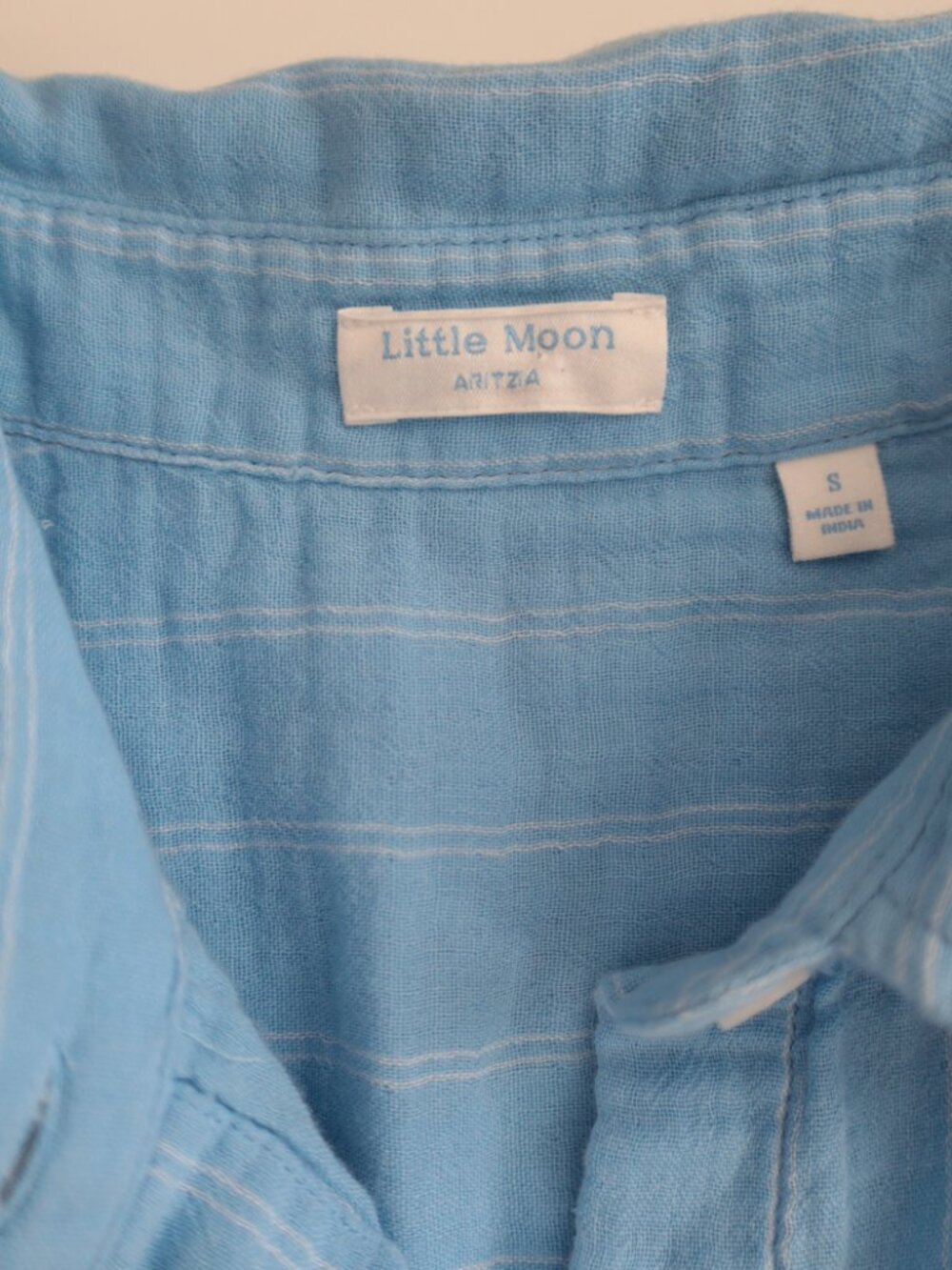 Aritzia Little Moon Blue Striped Cotton Gauze Button Front Shirt | S - Picture 2 of 5